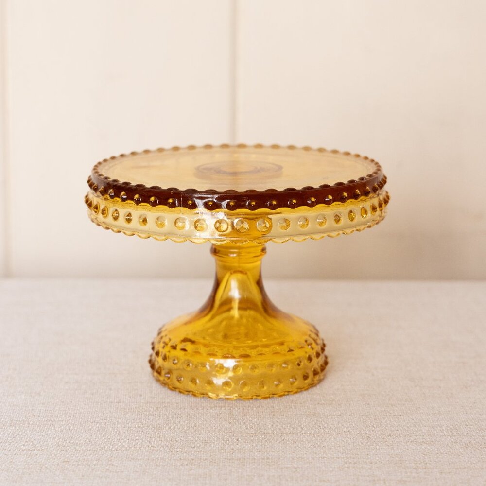 Vintage Small LE Smith Glass Amber Hobnail Cake Stand